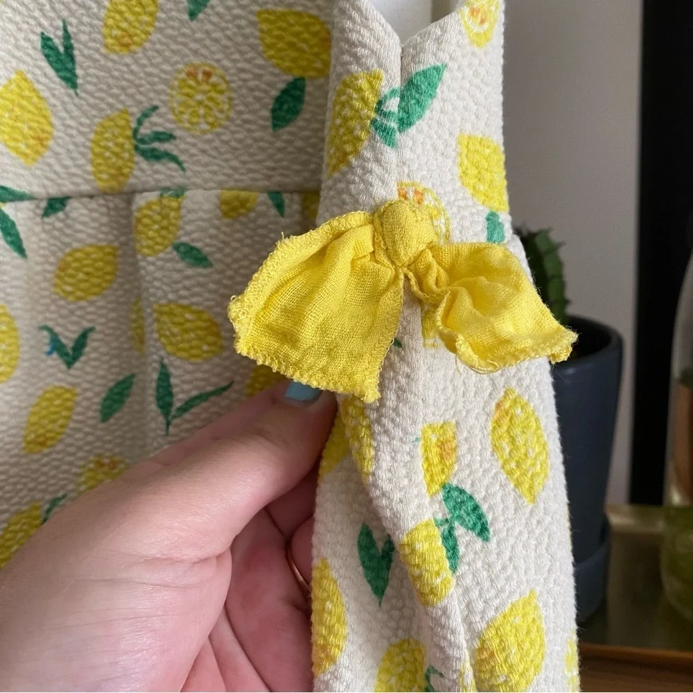 Zara Girls White Yellow Lemon Print Textured Sleeveless Dress 4t